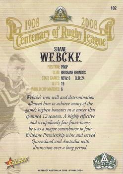 2008 NRL Centenary #102 Shane Webcke Back